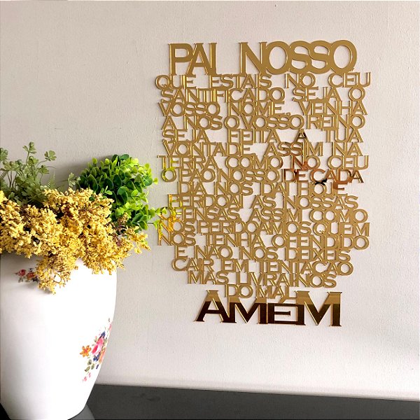 Oração Pai Nosso - Letreiro Decorativo Nome Acrílico Dourado Espelhado quarto sala casa