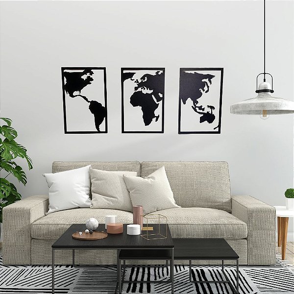 Quadro Mapa Mundi - Decoração 3D relevo para parede casa quarto sala escritório