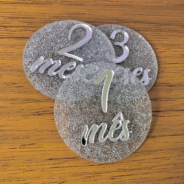 Kit Mesversário em Acrílico Glitter e Prata Espelhado