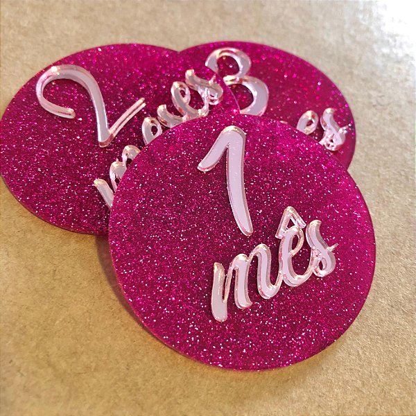 Kit Mesversário em Acrílico Rosa Glitter e Rosê Espelhado