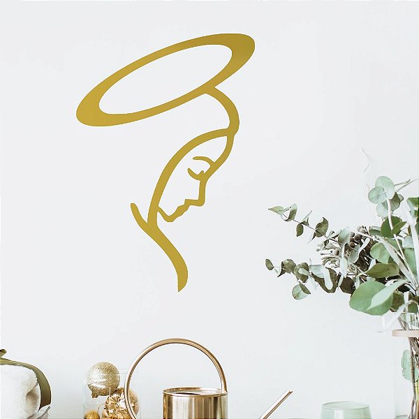 Silhueta Ave Maria em Acrílico espelhado dourado - Desenho Decorativo em acrílico quarto sala casa