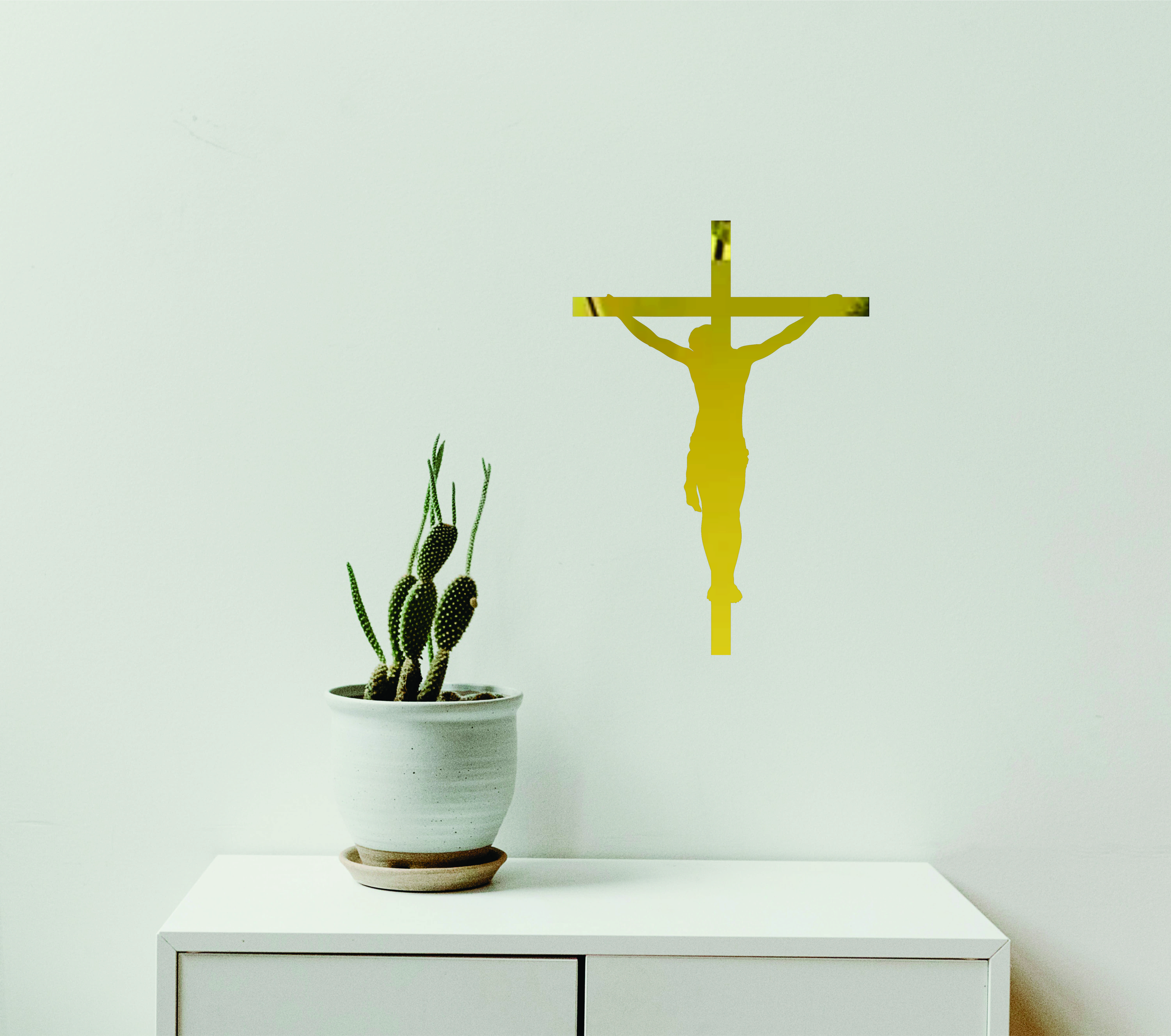 Jesus Crucificado - Silhueta Decorativa Religioso Acrílico Dourado Espelhado