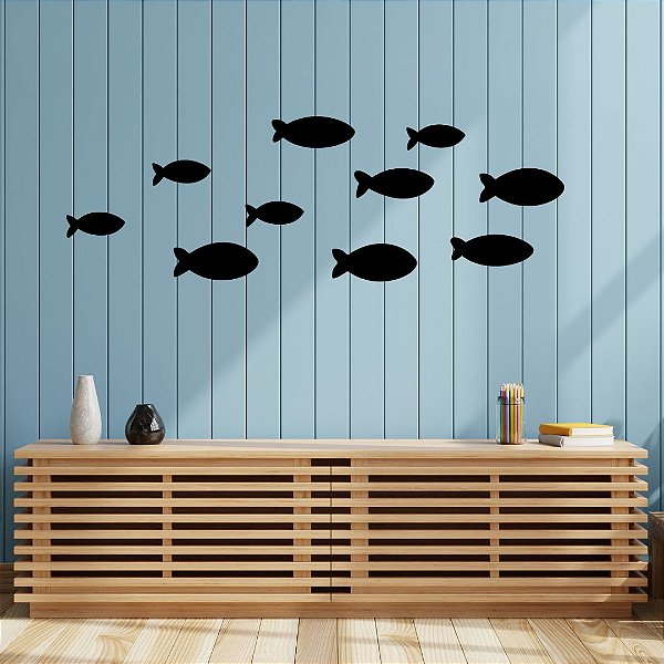 Conjunto de Peixes - Desenho Decorativo 3D relevo para parede casa quarto sala