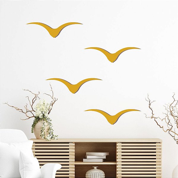 Kit Pássaros - Desenho Decorativo 3D relevo para parede casa quarto sala