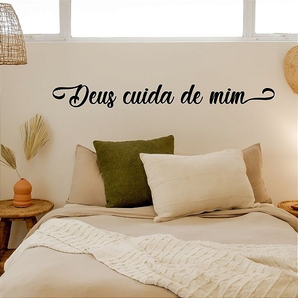 Frase Deus Cuida de Mim - Letreiro Decorativo em MDF relevo quarto sala casa