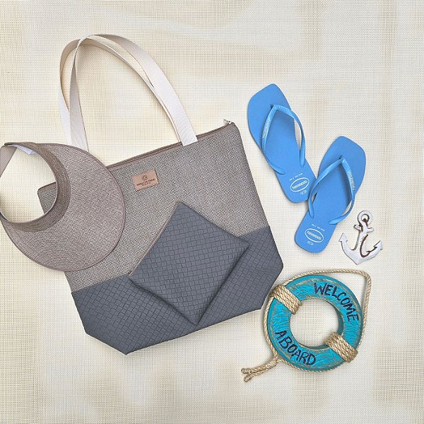 Bolsa de Praia com Necessaire - Trançado Luxo Chumbo