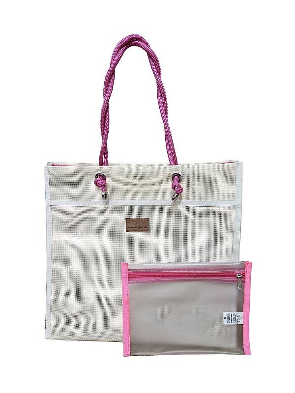 Bolsa em Tela Sling - Cor: Creme/Rosa
