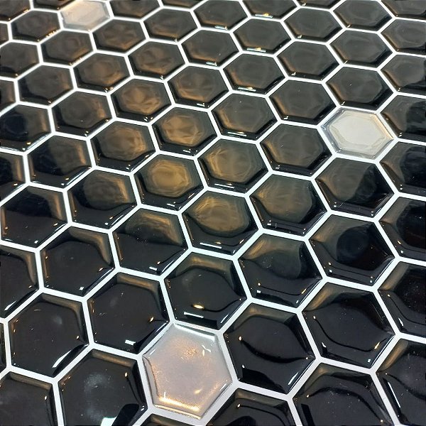 Pastilha Hexagone Preta com Pontos Espelhados Adesiva EPLHE370ESP - UNIDADE