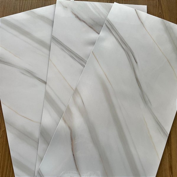 Placa Marmorizada Adesiva - 30x60cm - Branco com Dourado