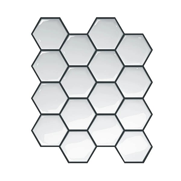 Pastilha Adesiva Resinada Hexagonal Branca com Rejunte Preto - UNIDADE