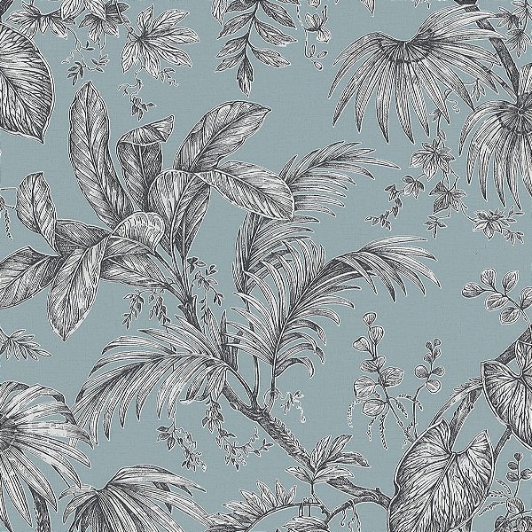 Papel de Parede Folhagens - Azul Jac