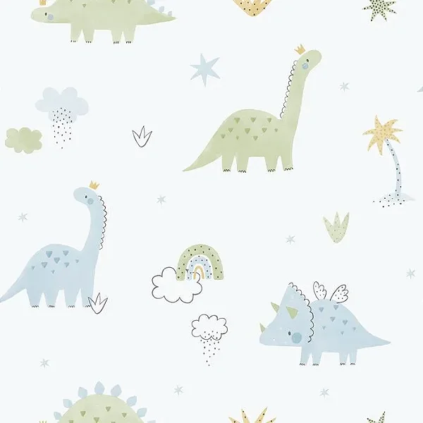 Papel de Parede Dinossauro Azul e Verde - Enz