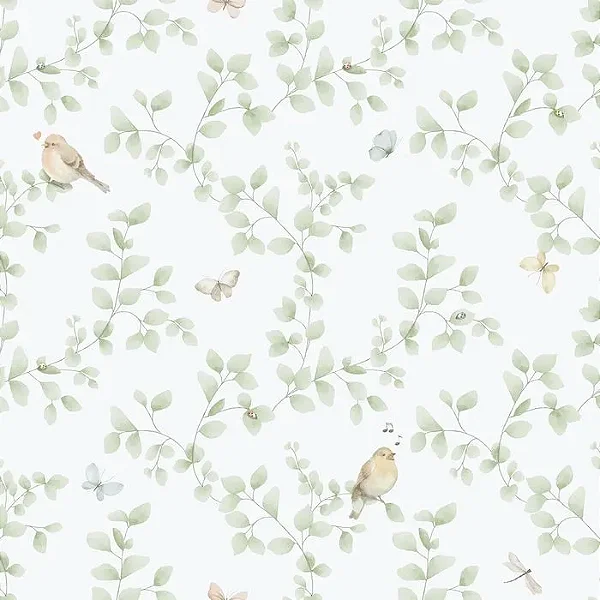 Papel de Parede Passaros Verde - Enz