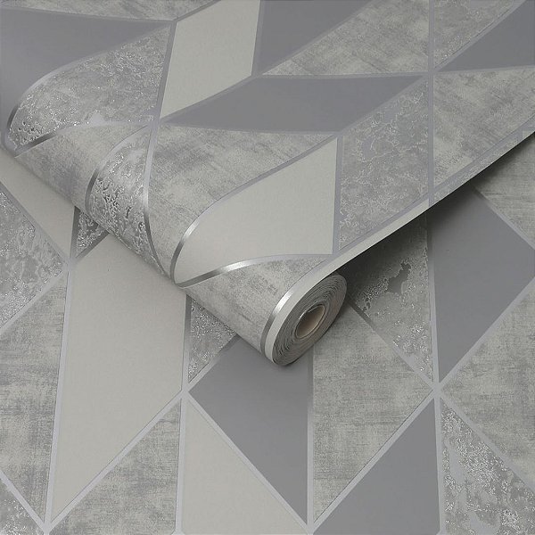 Papel de Parede Geometrico Prata e Cinza Lanc