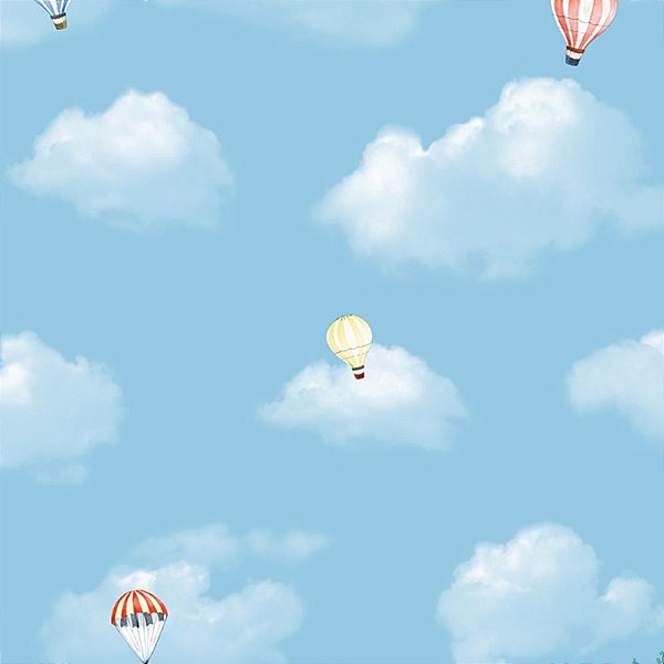 Papel de Parede Nuvens Azuis e Balões Hello Kids
