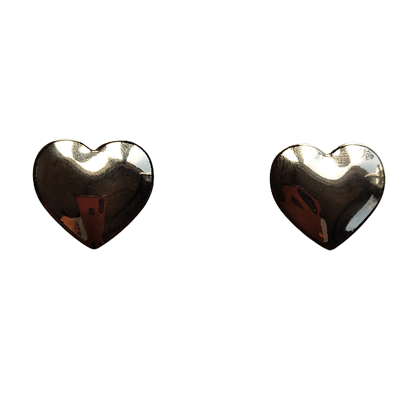 Brinco Coração Médio Abaulado Banhado a Ouro 18k