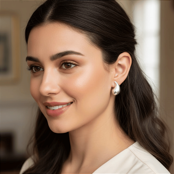 Brinco Gota Vírgula de Prata 925-Elegância Para Mulheres