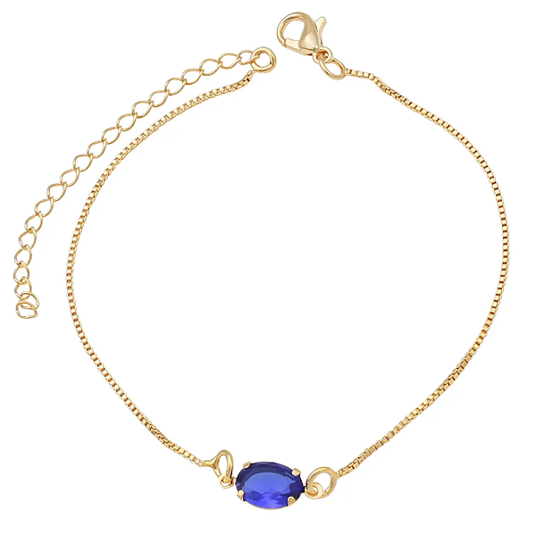 Pulseira Fio Grumet com Zircônia Oval Banhado a Ouro 18k