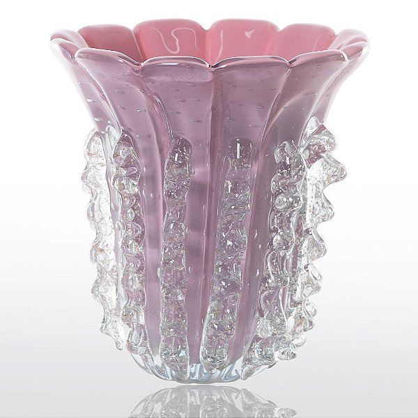 Vaso de Decoração em Murano - Rosa Candy com Prata- Pierre - P