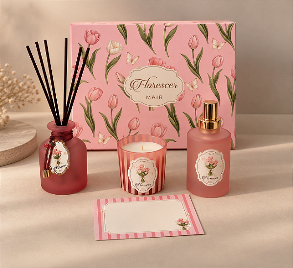 Kit Florescer - Vela, Difusor e Home Spray - Damasco e Pimenta Branca