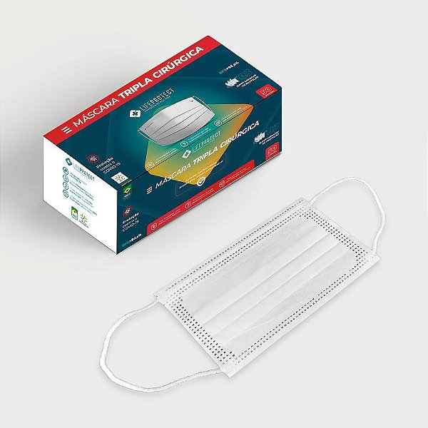 Máscaras Cirúrgicas Triplas Descartável com ANVISA (Caixa com 50 Unidades)