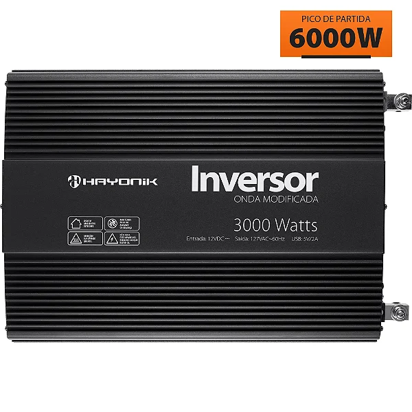 Inversor 3000W 12VDC/127V USB Modificada PW12-1 Hayonik
