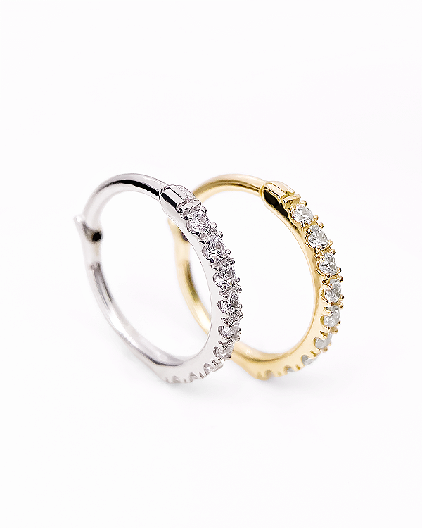 Piercing Argola Meia Aliança com Zircônias - Ouro 14k