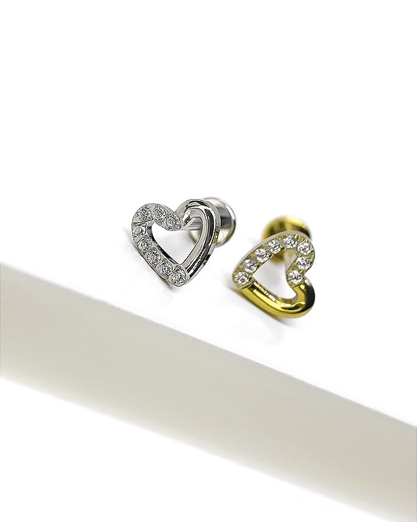 Piercing Labret Coração com Zircônias - Titânio