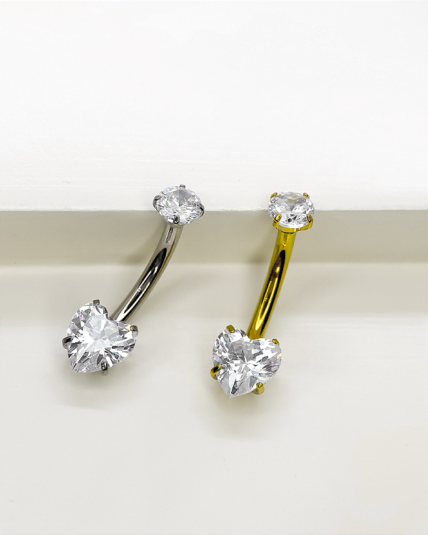 Piercing Bananabell com Zircônia Coração - Titânio