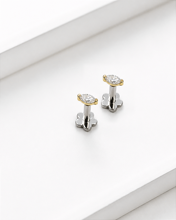 Piercing Labret Navet Moissanite - Ouro 18k