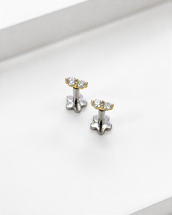 Piercing Labret Luce Duo Moissanite - Ouro 18k