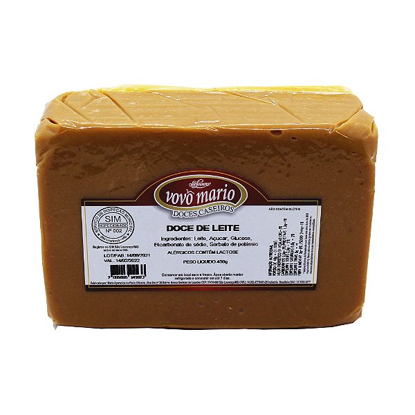 Doce de Leite Puro em Tablete com Açúcar (Tradicional) sem Glúten 450g Doce Vovô Mário