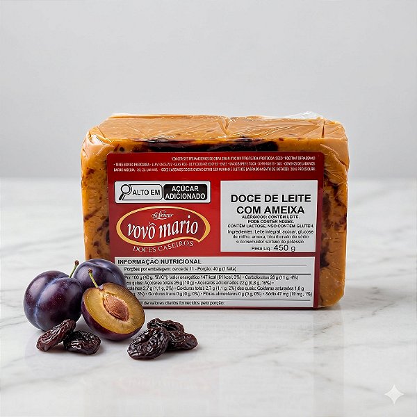 Doce de Leite com Ameixa em Tablete com Açúcar (Tradicional) sem Glúten 450g Doce Vovô Mário