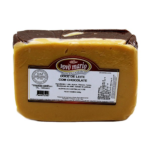 Doce de Leite com Chocolate em Tablete com Açúcar (Tradicional) sem Glúten 450g Doce Vovô Mário