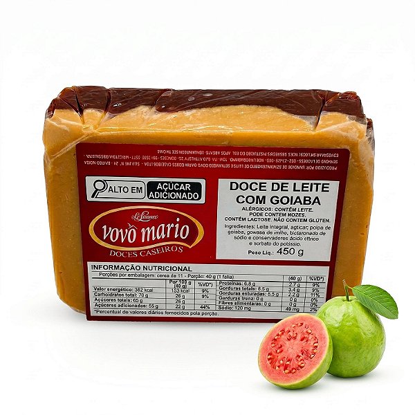 Doce de Leite com Goiaba em Tablete com Açúcar (Tradicional) sem Glúten 450g Doce Vovô Mário