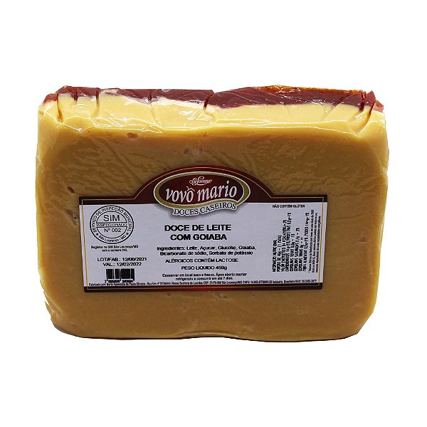 Doce de Leite com Goiaba em Tablete com Açúcar (Tradicional) sem Glúten 450g Doce Vovô Mário