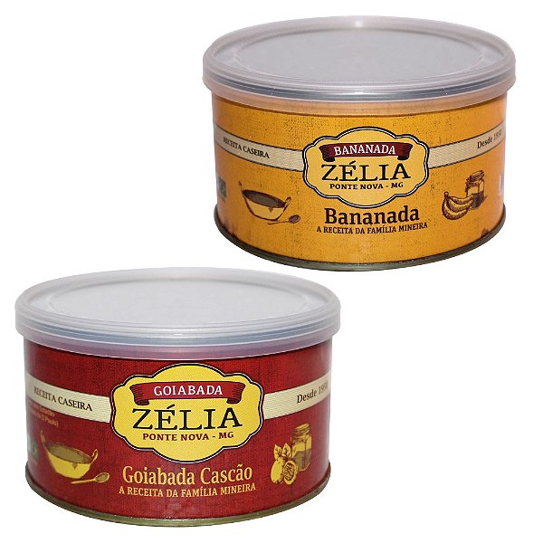 Kit Doces Zélia Lata 400g Goiabada Cascão Cremosa e Bananada Cremosa com Açúcar Receita Familiar Mineira