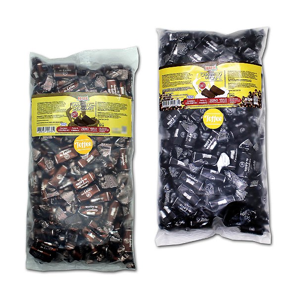 Kit Hué Bala Toffee Hué 2Kg Caramelo de Chocolate e Caramelo de Café Zero Diet