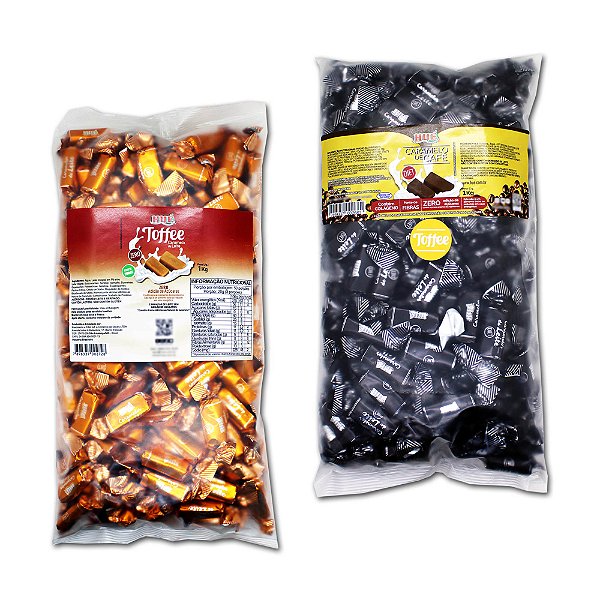 Kit Hué Bala Toffee Hué 2Kg Caramelo de Café e Caramelo de Leite Zero Diet