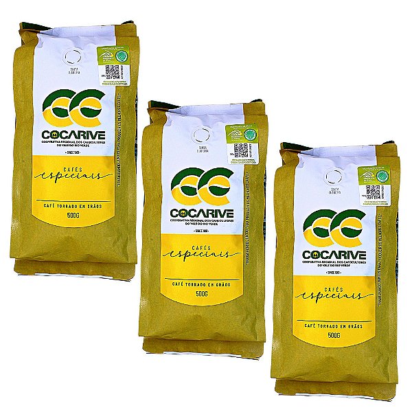 Café Especial Torrado em Grãos Cocarive 500g da Região Mantiqueira de Minas 100% Arábica Sem Glúten Carmo de Minas Kit com 3 unidades