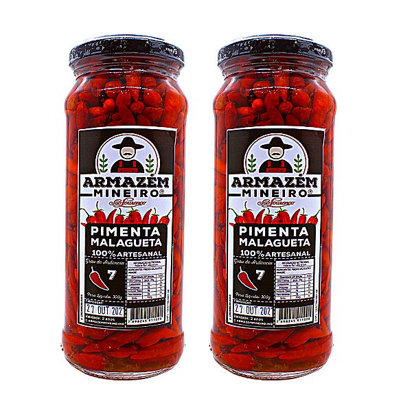 Pimenta Malagueta 300g Armazém Mineiro Grau de Ardência 07 100% Artesanal Kit com 02 unidades