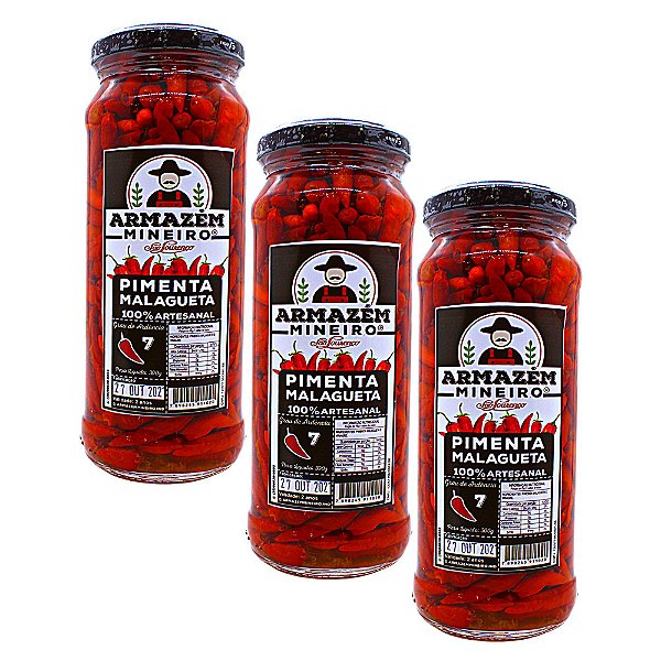 Pimenta Malagueta 300g Armazém Mineiro Grau de Ardência 07 100% Artesanal Kit com 03 unidades