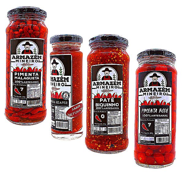 Kit Pimentas Armazém Mineiro Patê Biquinho Pimenta Malagueta Pimenta Bode Vermelho Pimenta Carolina Reaper Sabor Defumado