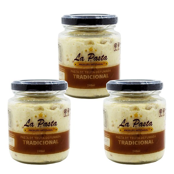 Pasta de Truta Tradicional Defumada Pote 240ml La Pasta Kit com 3 unidades