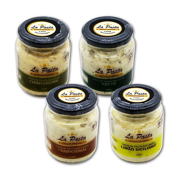 Kit 4 unidades Pasta de Truta Defumada La Pasta (Tradicional; Pesto; Limão Siciliano  e Chimichurri)