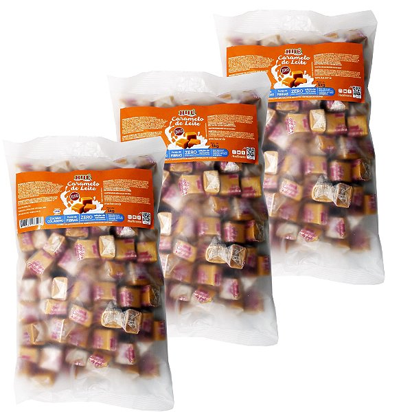 Caramelo de Leite Diet Hué (Sem Adição de Açúcares) Sem Glúten Pacote 1KG​ Kit 3 unidades