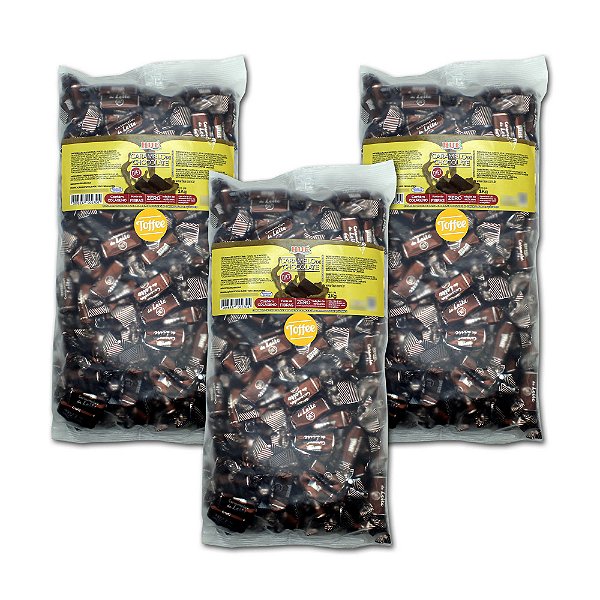Bala Toffee Caramelo de Chocolate Diet Hué (Sem Adição de Açúcares) Sem Glúten Pacote 1KG Kit com 3 unidades
