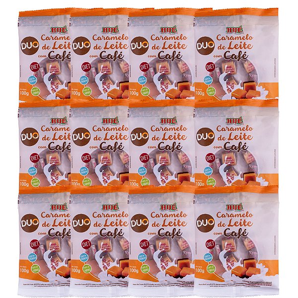 Bala Duo Caramelo de Leite com Café Diet Hué (Sem Adição de Açúcares) Sem Glúten Pacote 100g Kit com 12 unidades