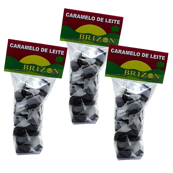 Bala de Caramelo de Leite com Açúcar 100g sem Glúten Brizon Kit com 3 unidades