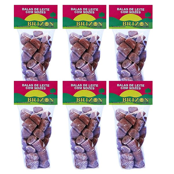 Bala de Leite com Nozes com Açúcar 100g sem Glúten Brizon Kit com 6 unidades